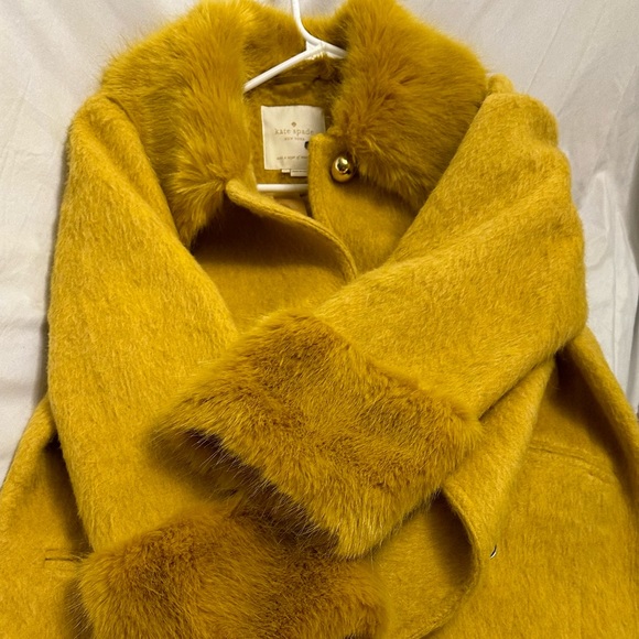 Kate Spade Yellow Faux Fur Coat, size 10 - Picture 3 of 6